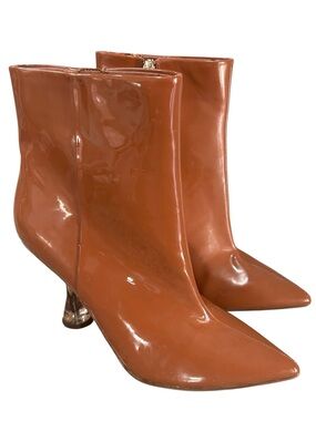 Gianni Bini Fawlie Pointed-Toe Ankle Boots In Cognac Clear Heel Bootie Size 7